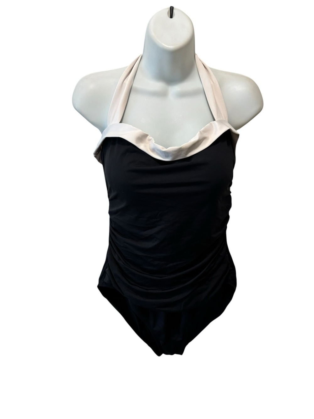 VTG 90’s Lauren Ralph Lauren Black White Tuxedo One Piece Halter Swimsuit Sz 14